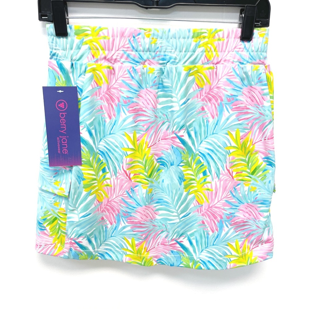Berry Jane Women's Multicolor Tropical Palm Leaf Cargo Activewear Skort Size M